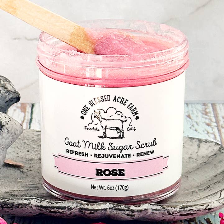 Gommage au sucre au lait de chèvre émulsifié à la rose pour la vente par One Blessed Acre Farm