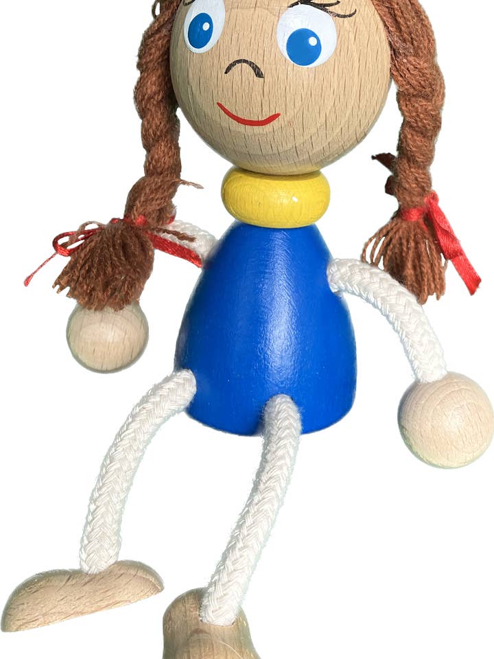 Giocattolo da seduta in legno - Ragazza con trecce - Fatto a mano per la vendita all'ingrosso da parte di Toywood