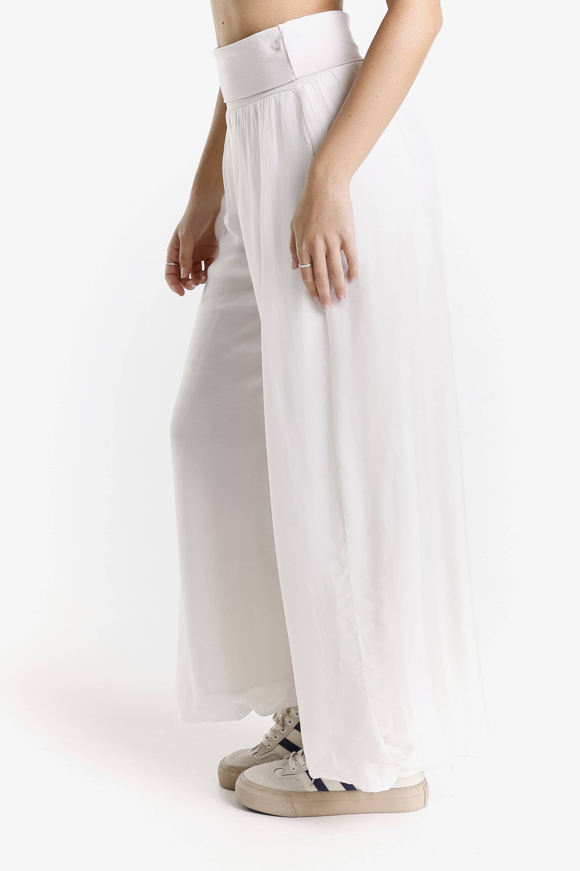 TINA Stephens Italy/Tees By Tina - Venta al por mayor Pantalones - Mujer - Pantalón de seda ancho Mercedes con cintura doblada (PL203)36