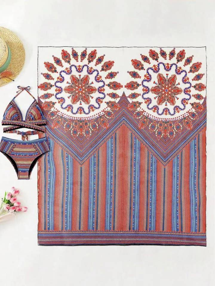 HIDDENBRAND - Wholesale Two Piece Swimsuit - Women's - Printed Three Piece Swimsuit Phi Sand Beach Swimsuit Bikini16