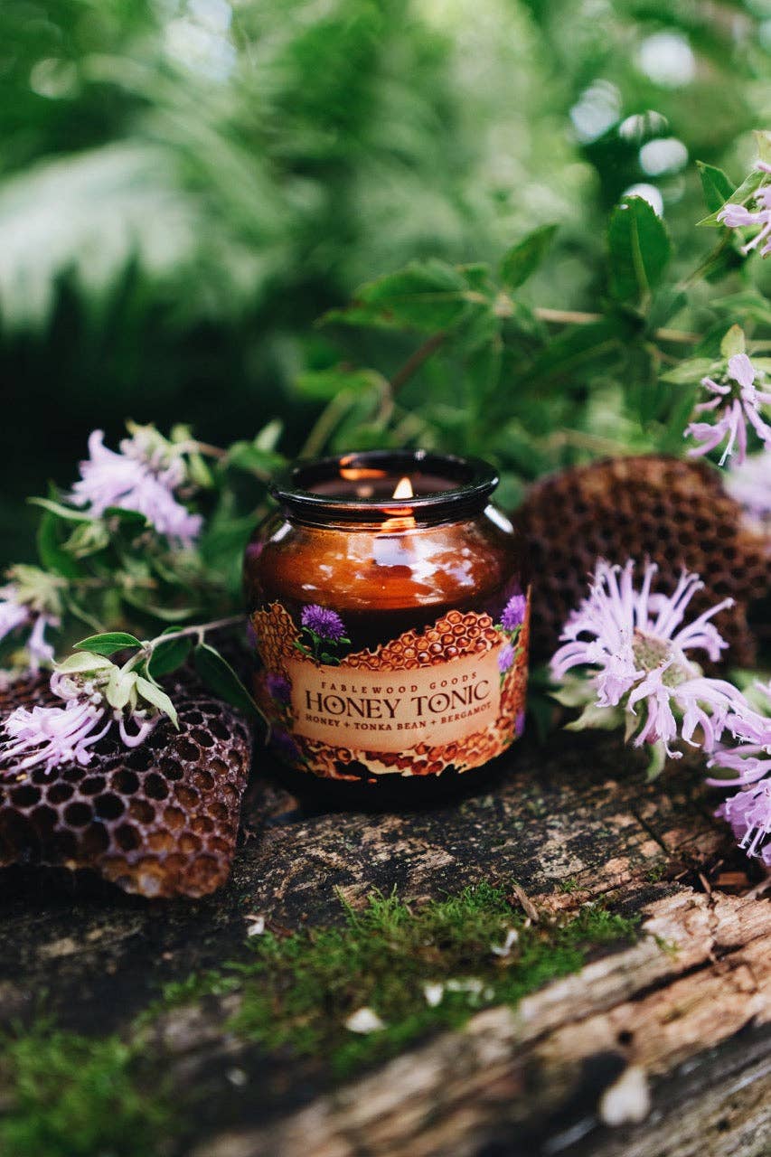 Fablewood Goods - Wholesale Jar/Filled Candle - Honey Tonic | 8oz Apothecary Soy Candle | Wild Beragmot, Honey and Tonka2