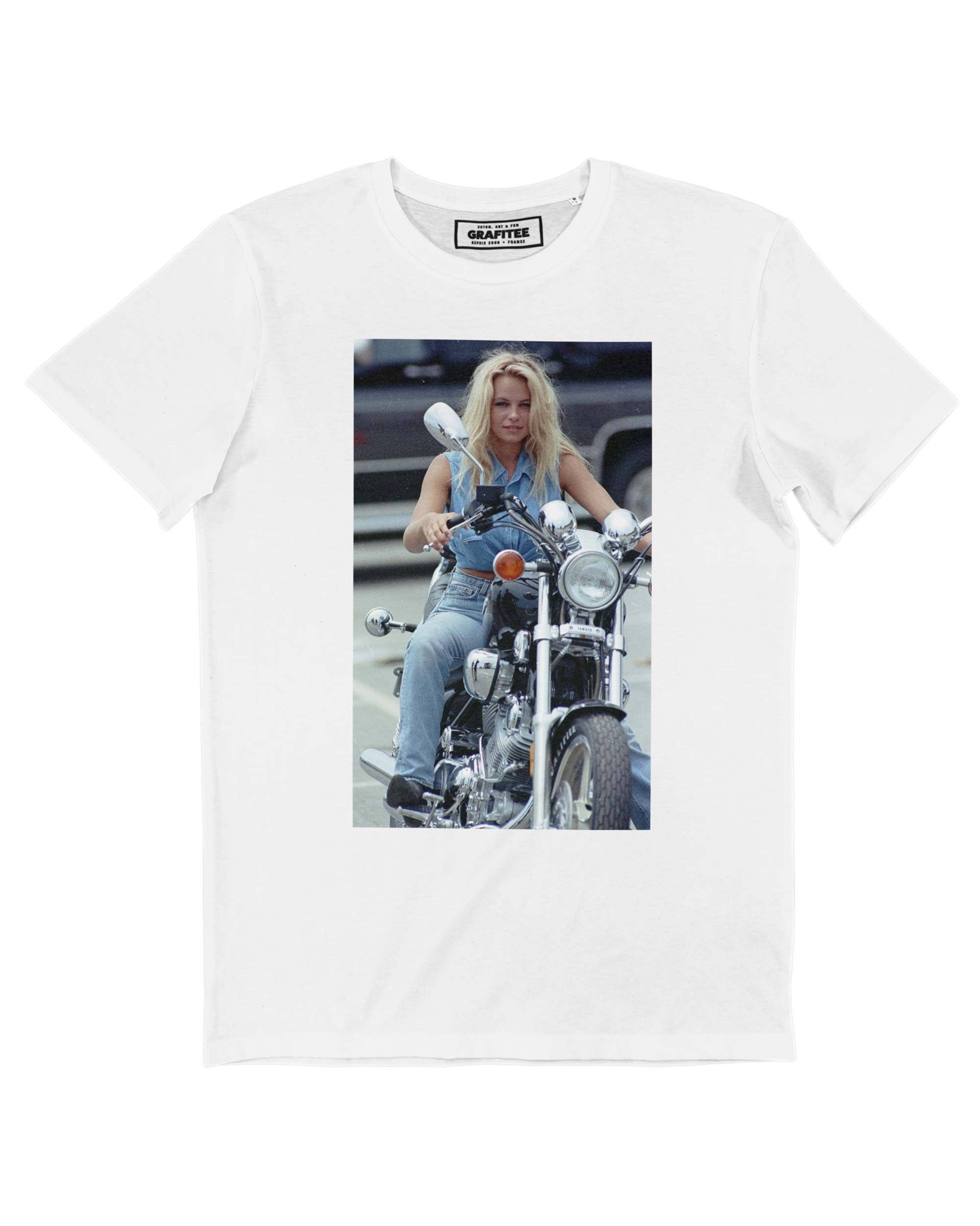 White Pamela Moto T-Shirt - Movie Celebrity Photo T-Shirt for wholesale on Faire0