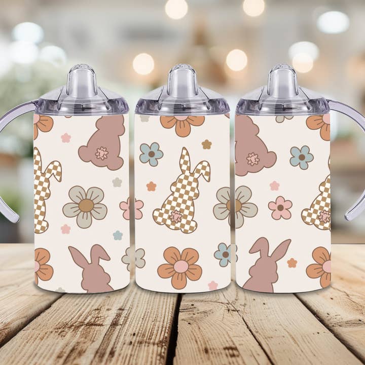 Tazza per bambini in acciaio da 12oz con coniglietti pasquali e fiori per la vendita all'ingrosso da parte di AvaryMaeInspirations