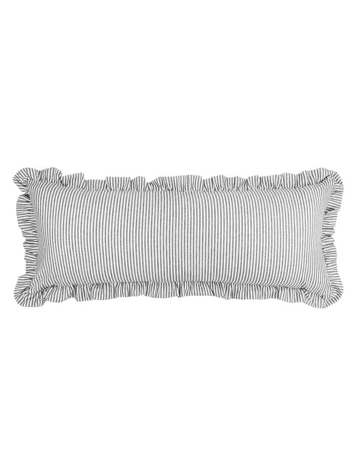 Bolster Cushion in Black and White Stripe with Ruffle Edge for wholesale by Hudson Home