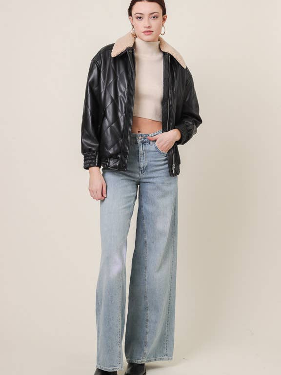 Blouson aviateur Annette avec col en peau de mouton amovible pour la vente par Line & Dot