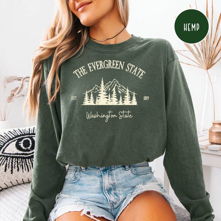 De Evergreen State Washington State Comfort Colors Unisex Longsleeve T-shirt voor wholesale door CindyL Boutique