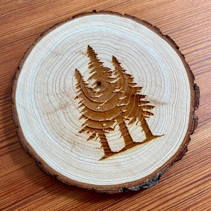 Engraved Wood Pine Tree Coasters for wholesale by Munsell Made