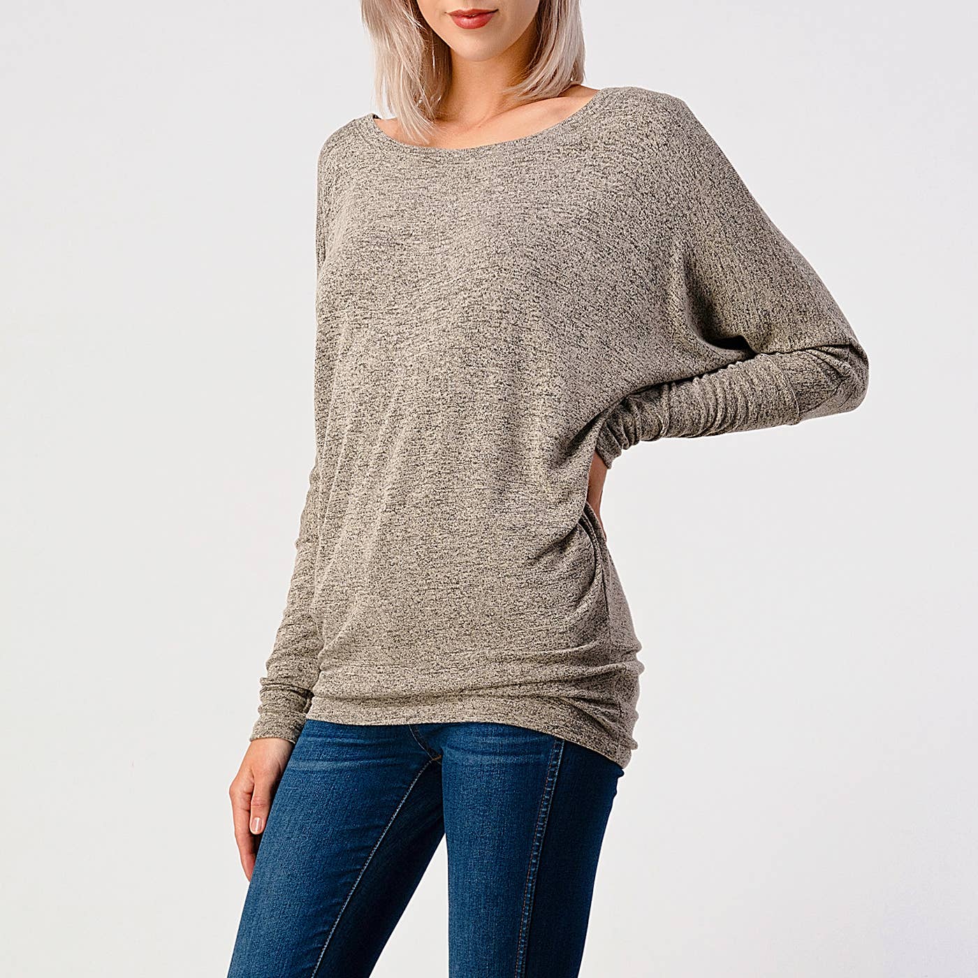 Heimious - Vente Haut en maille – femme - Haut en tricot Hacci à manches longues et col rond à manches Dolman, 270173