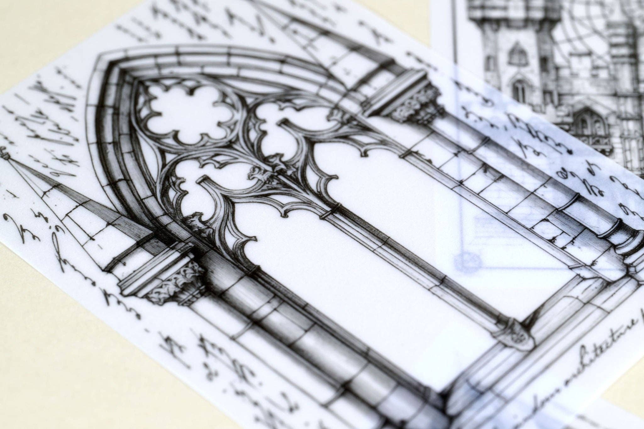 CoraCreaCrafts - Wholesale Stationery/Notecard Set - Medieval Architecture Vellum Set1