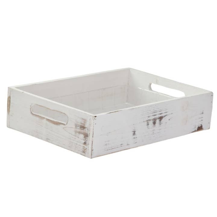 Jacobson - Wholesale Decorative Tray - Distressed White Wooden Tray - Box of 24