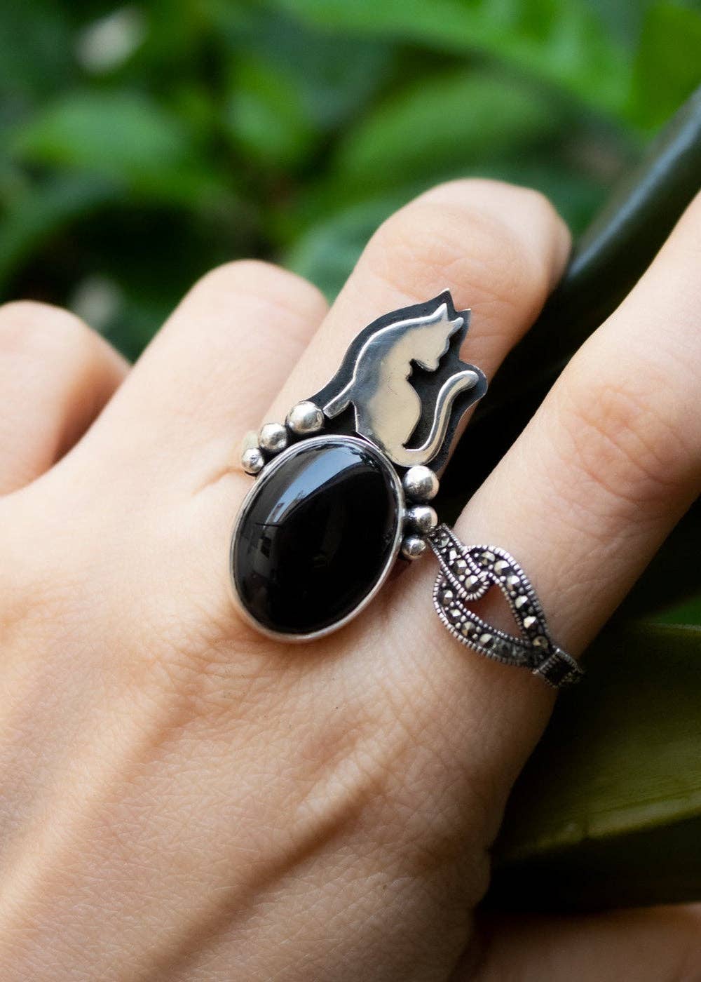 Ambra Jewels - Wholesale Cocktail/Statement Ring - Black Onyx Cat Ring, AR-68616