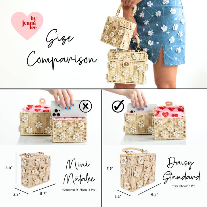 By Jenna Lee - Wholesale Top Handle Bag - Women's - Wicker Bucket Daisy Flower Purse36