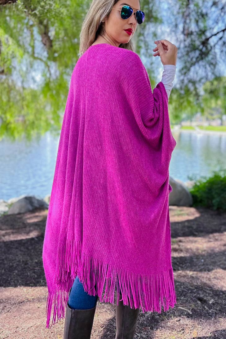 Rosa Casaco Malha Soft Kimono Rosa Com Franja para venda a revendedores na Faire6