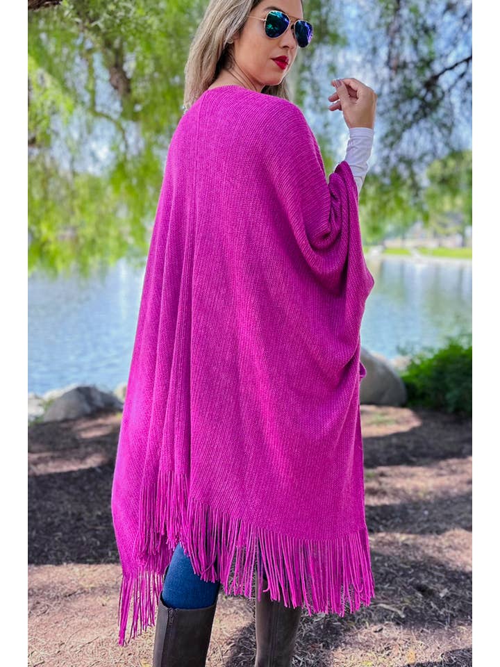 Pink Soft Knitted Pocket Kimono Cardigan With Fringe for wholesale on Faire6