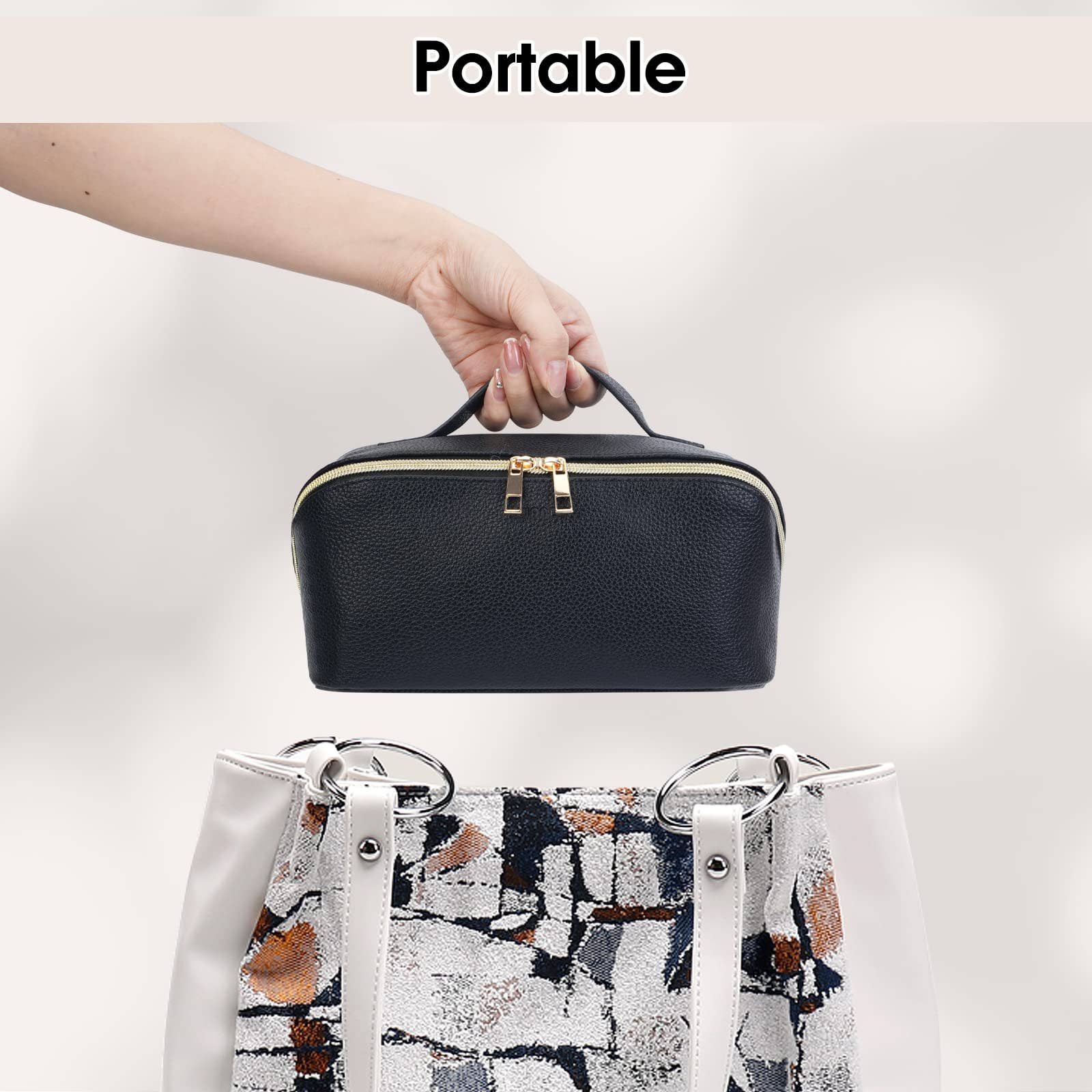 wandf - Venta al por mayor Bolsa para maquillaje - Bolsa de maquillaje de cuero vegano plana abierta, bolsa cosmética con cremallera18