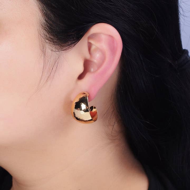 Aim Eternal - Wholesale Hoop Earrings - 16K Gold Filled 25mm Round Multifaceted Wide Dome C-Shaped Hoop Earrings in Gold & Silver | AE023 AE0242