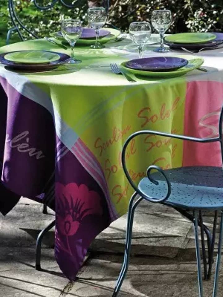 French Jacquard Soleou Purple Green Tablecloth for wholesale by La Maisonnette