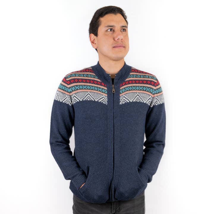 Jacke mit Stehkragen aus 100% Alpakawolle Andes für den Großhandel von L.A.M Bolivia