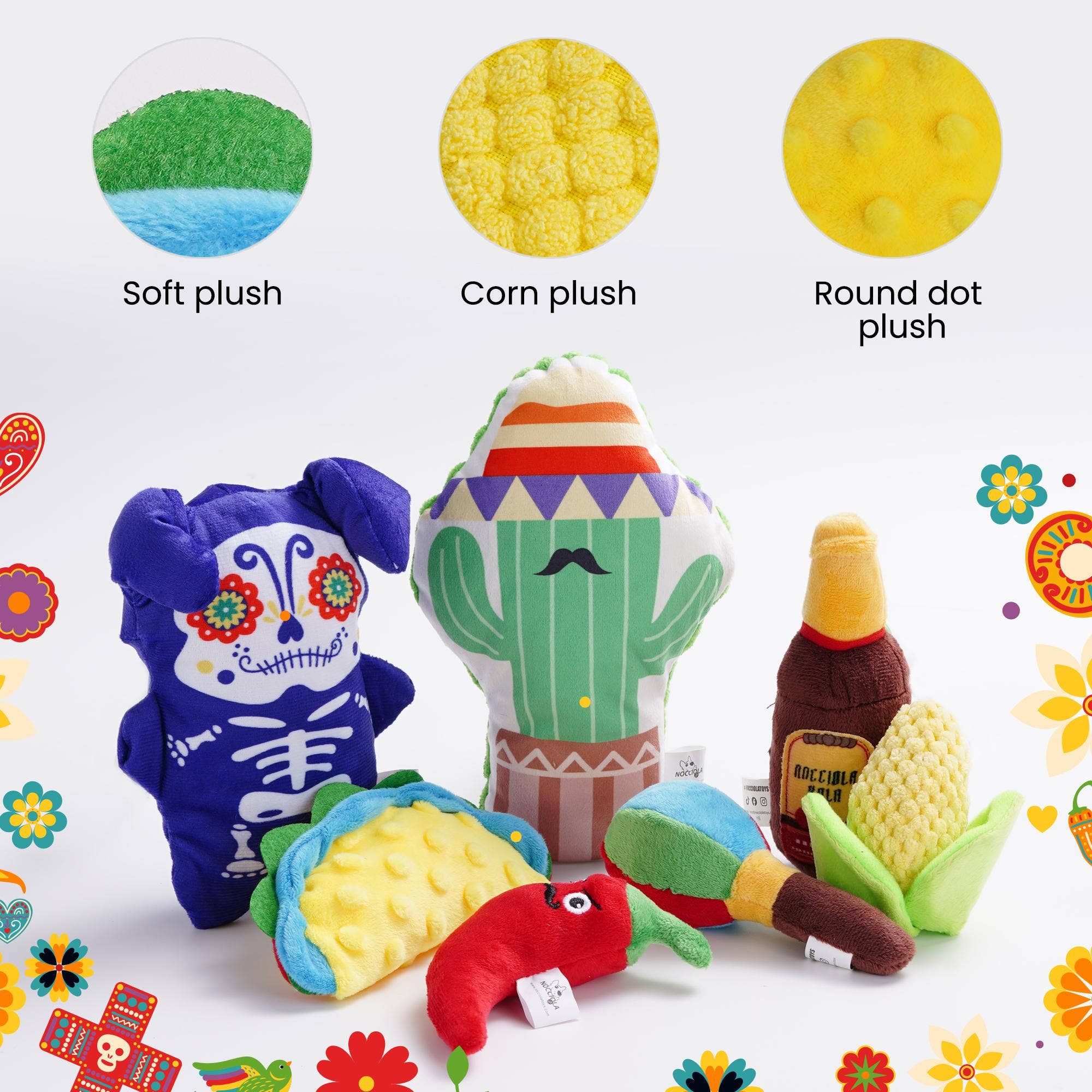 Nocciola - Vente Jouet couineur – chien - Nocciola 8 PCS Jouet pour chien en peluche à thème mexicain avec couineur1