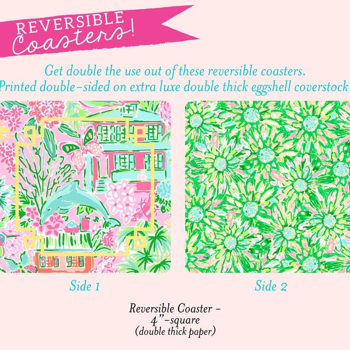 billet-doux - Wholesale Disposable Coasters - Watercolor Charleston & Green Daisy Paper Coaster Set1