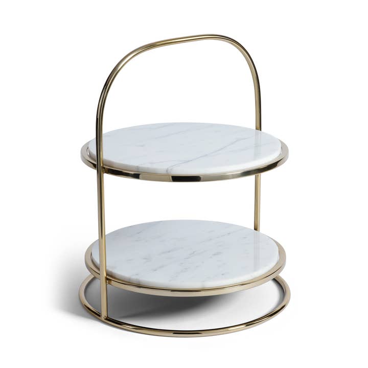 Elegant rund kakfat i marmor och metall med två nivåer för wholesale av Zodax