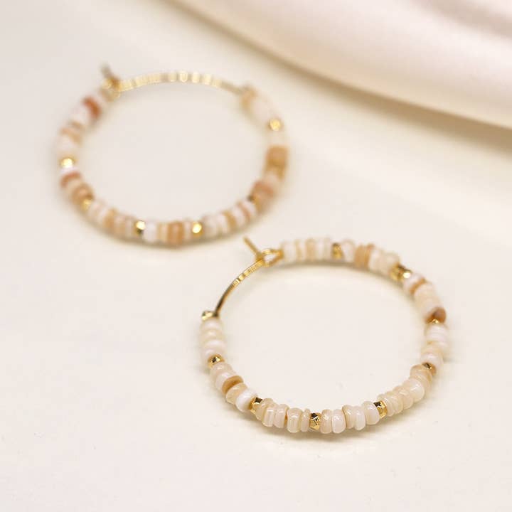 Seed Pearl, Bead And Faux Gold Hoop And Pebble Earrings for wholesale by Peace Of Mind