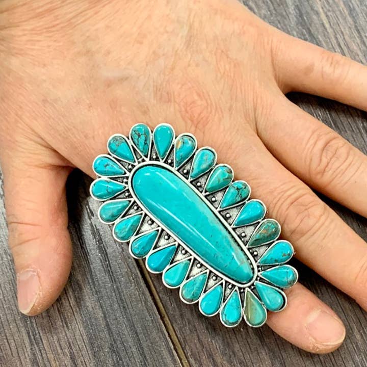 ISAC Trading Inc - Wholesale Cocktail/Statement Ring - 750301, Turquoise Adjustable Ring