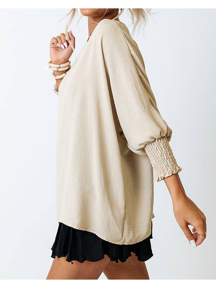 PRETTY BASH - Wholesale Blouse - Women's - Smocked Wrist Shift Top