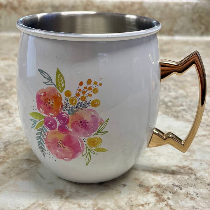 Cambridge Floral Painted Stainless Steel Moscow Mule Mug for wholesale by J&B Liquidations