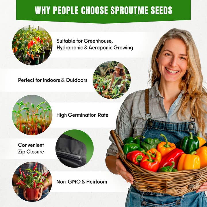 SproutMe Seeds - Wholesale Plant Seeds - 15 Sweet & Hot Pepper Seeds Vegetable Variety Pack Home Garden Kit Plant Markers 750+ Non-GMO Heirloom Indoor Hydroponic Outdoors Planting Cayenne Banana Habanero Jalapeno Cubanelle Bell Rare Peppers3