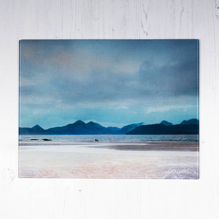 “A walk on the beach” Skye from Applecross Glass Worktop Saver for wholesale by Cath Waters Scottish Landscapes