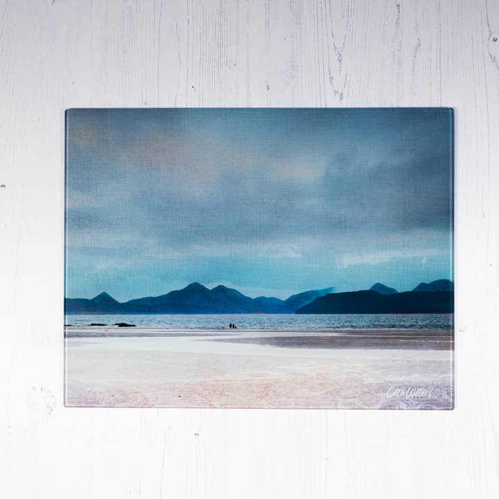 “A walk on the beach” Skye from Applecross Glass Worktop Saver for wholesale by Cath Waters Scottish Landscapes