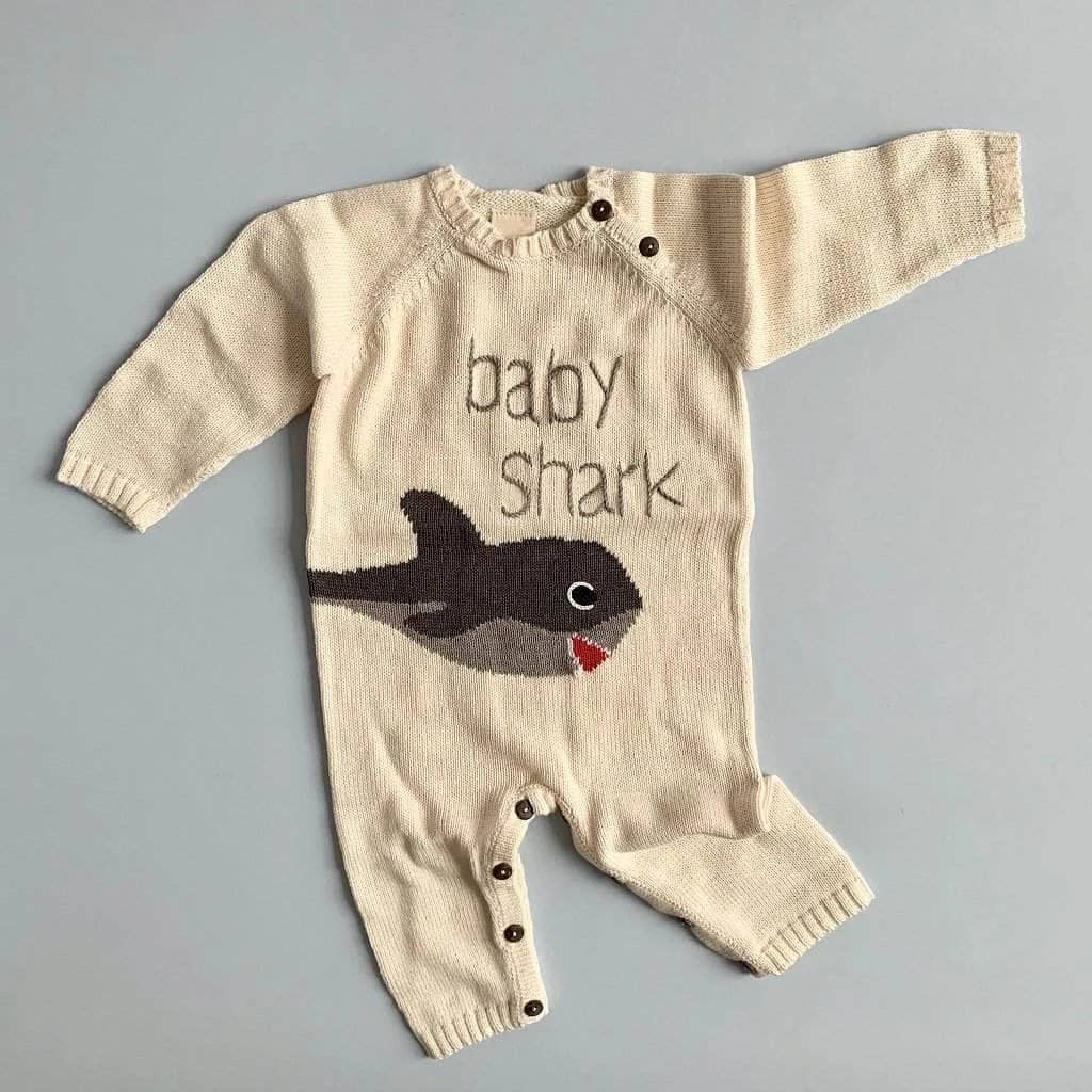 Estella - Wholesale Jumpsuit - Baby - Organic Knitted Baby Romper - Shark (Handmade)