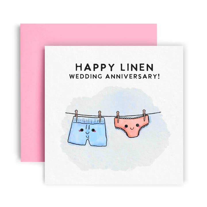 Carte de joyeux anniversaire de mariage en lin pour la vente par Huxters