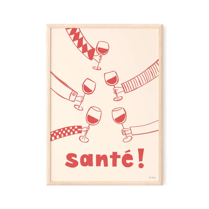 Sante! Festive Wine Art Print for wholesale by Art Prints by Rio Soléy