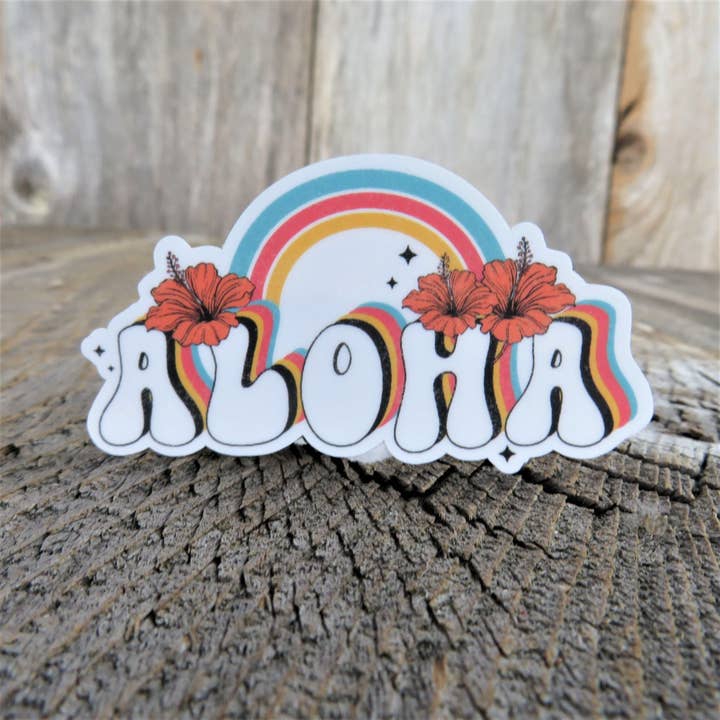 Kirk's Krafts - Wholesale Sticker - Aloha Rainbow Sticker Hawaii Retro Colored Decal Waterproof Travel Souvenir Car Water Bottle Laptop