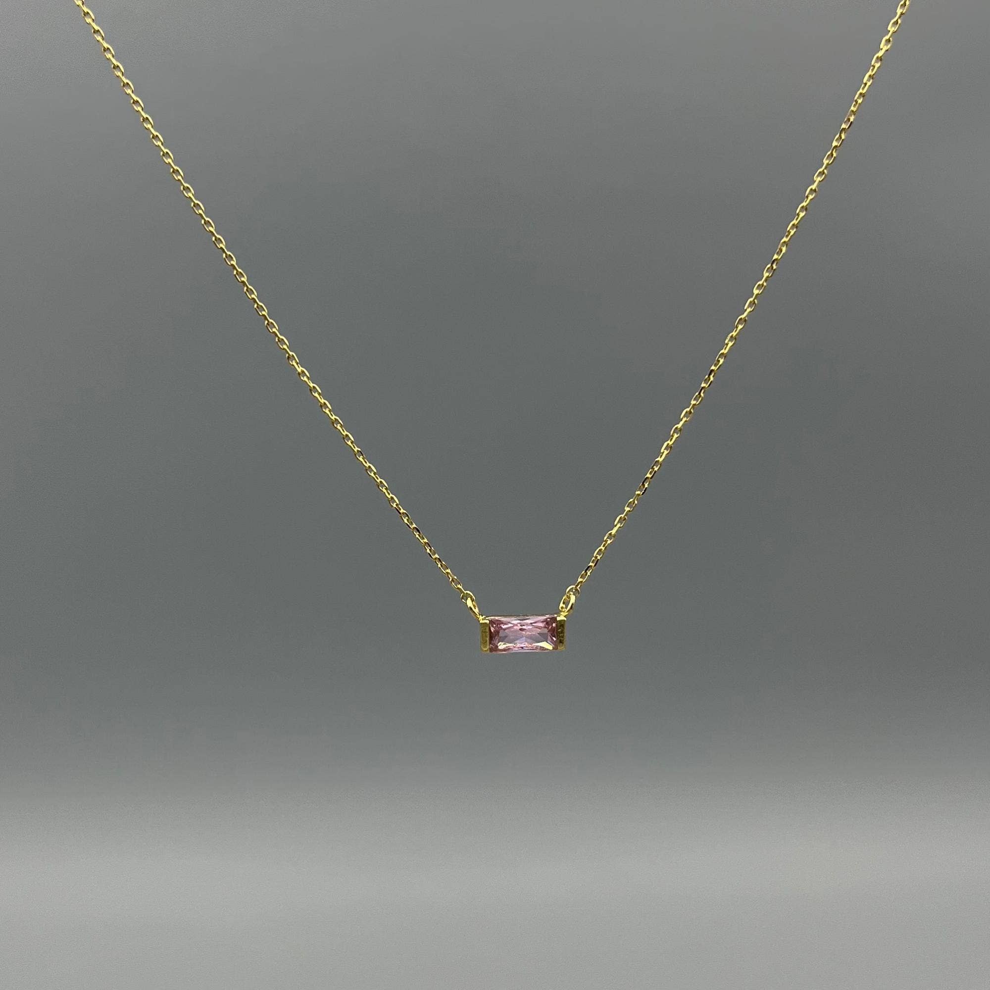 Something Silver - Wholesale Pendant/Charm Necklace - Gold Baguette Birthstone Necklace9