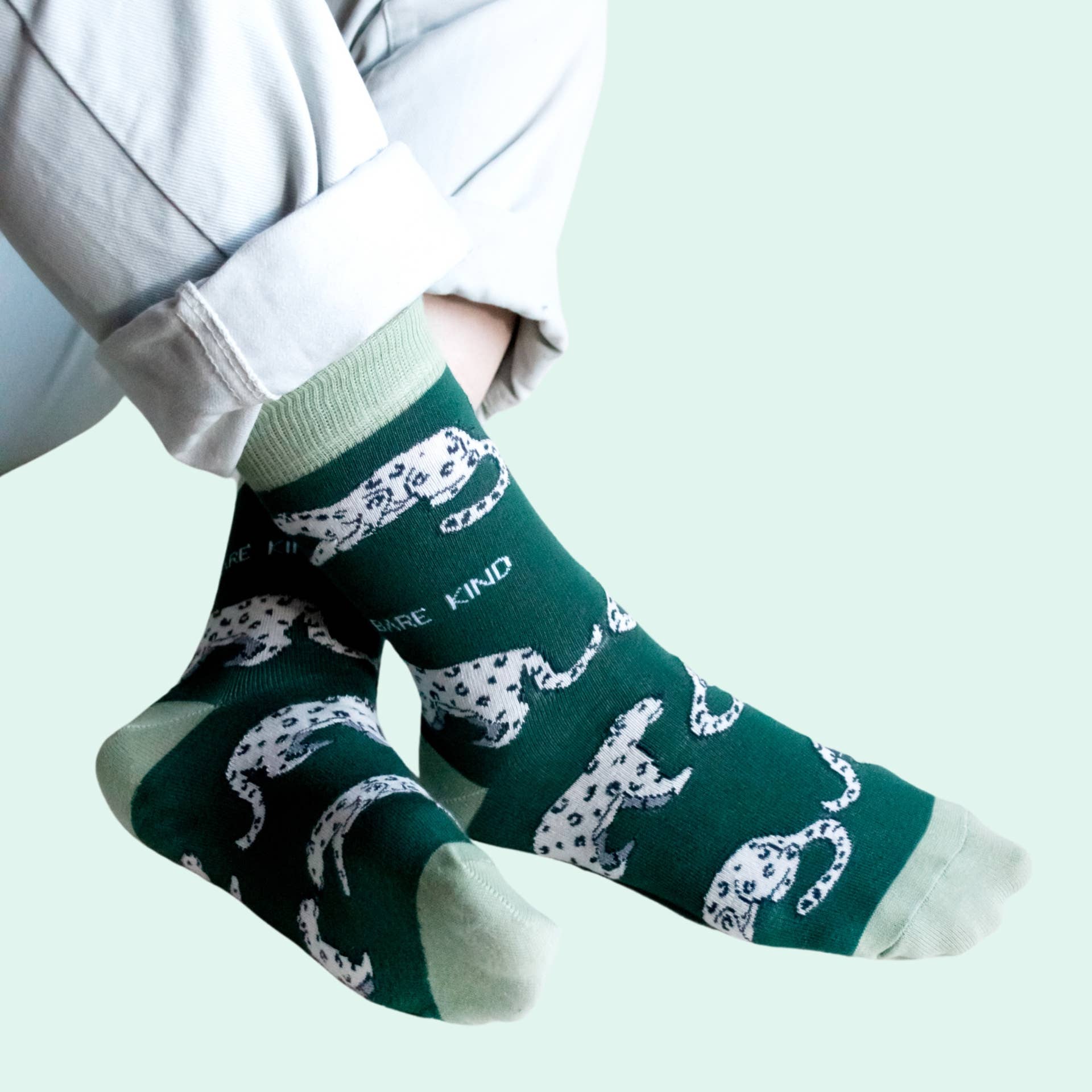 Bare Kind Socks - Wholesale Socks - Unisex - Snow Leopard Socks | Bamboo Socks | Sea Green Socks4