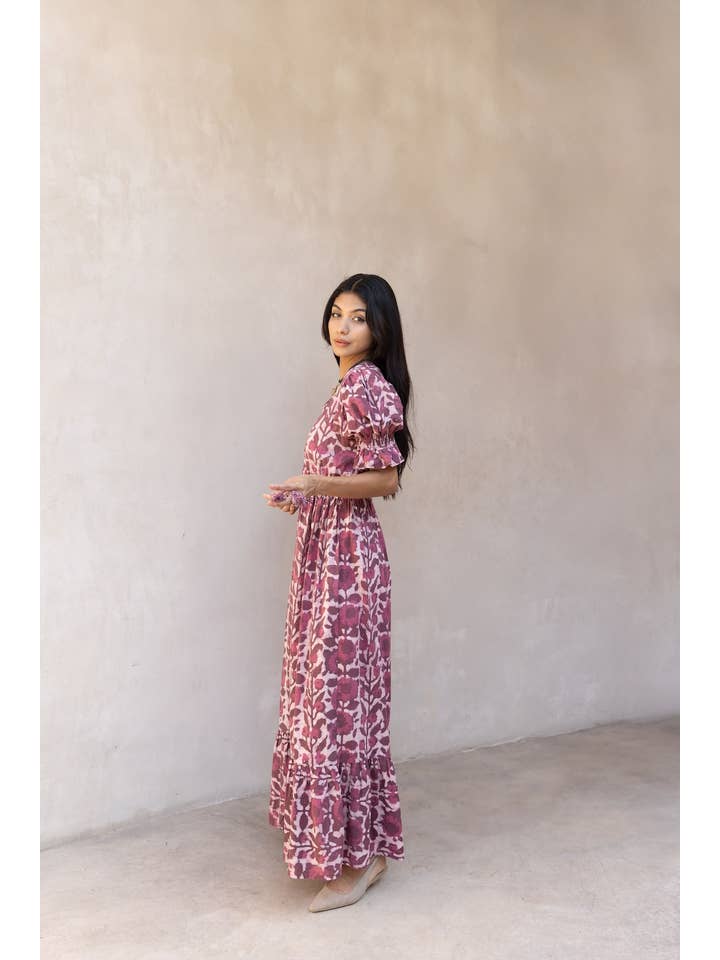 The Fox and The Mermaid - Wholesale Dress - Women's - Emelie Block Printed Dress (Wine) 1