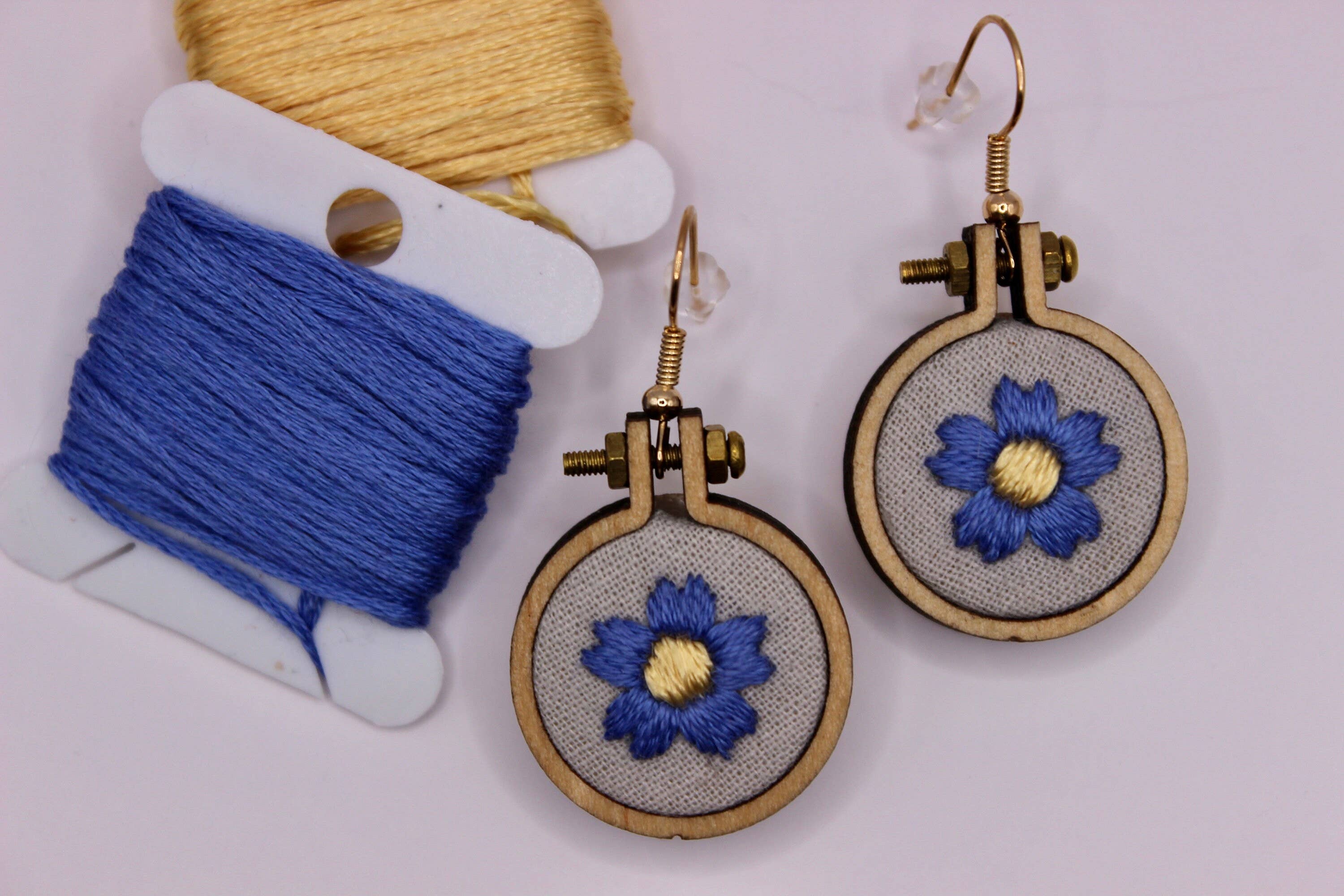 MVA Embroidery - Wholesale Dangle Earrings - Hand Embroidered Blue Floral Earrings2