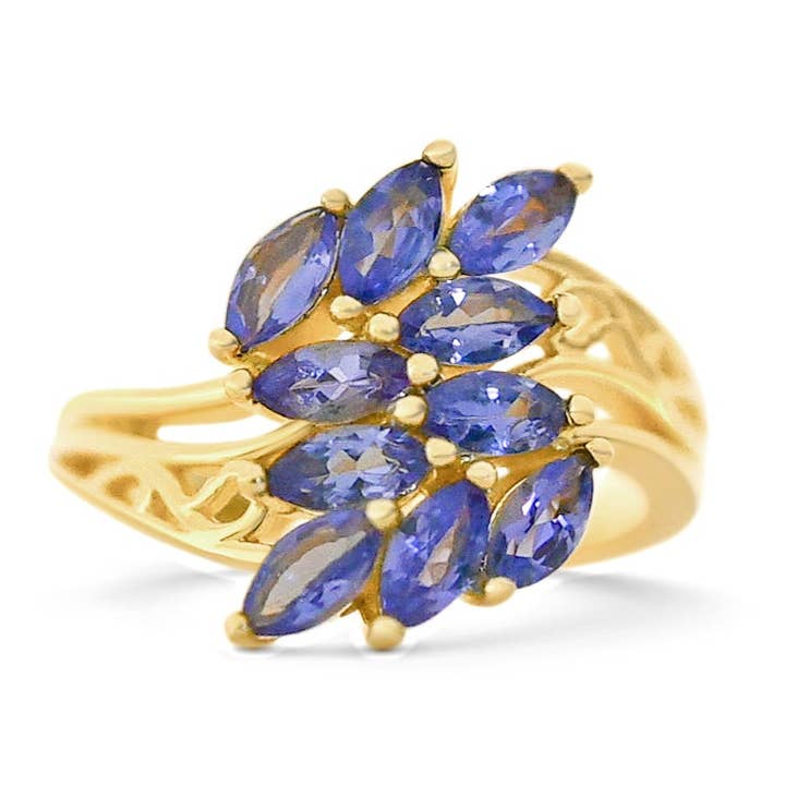 10 Tanzanite Marquise 18K Yellow Gold Plated 925 Sterling Silver Ring (PJC22022R) for wholesale by Blue Star Gems NY