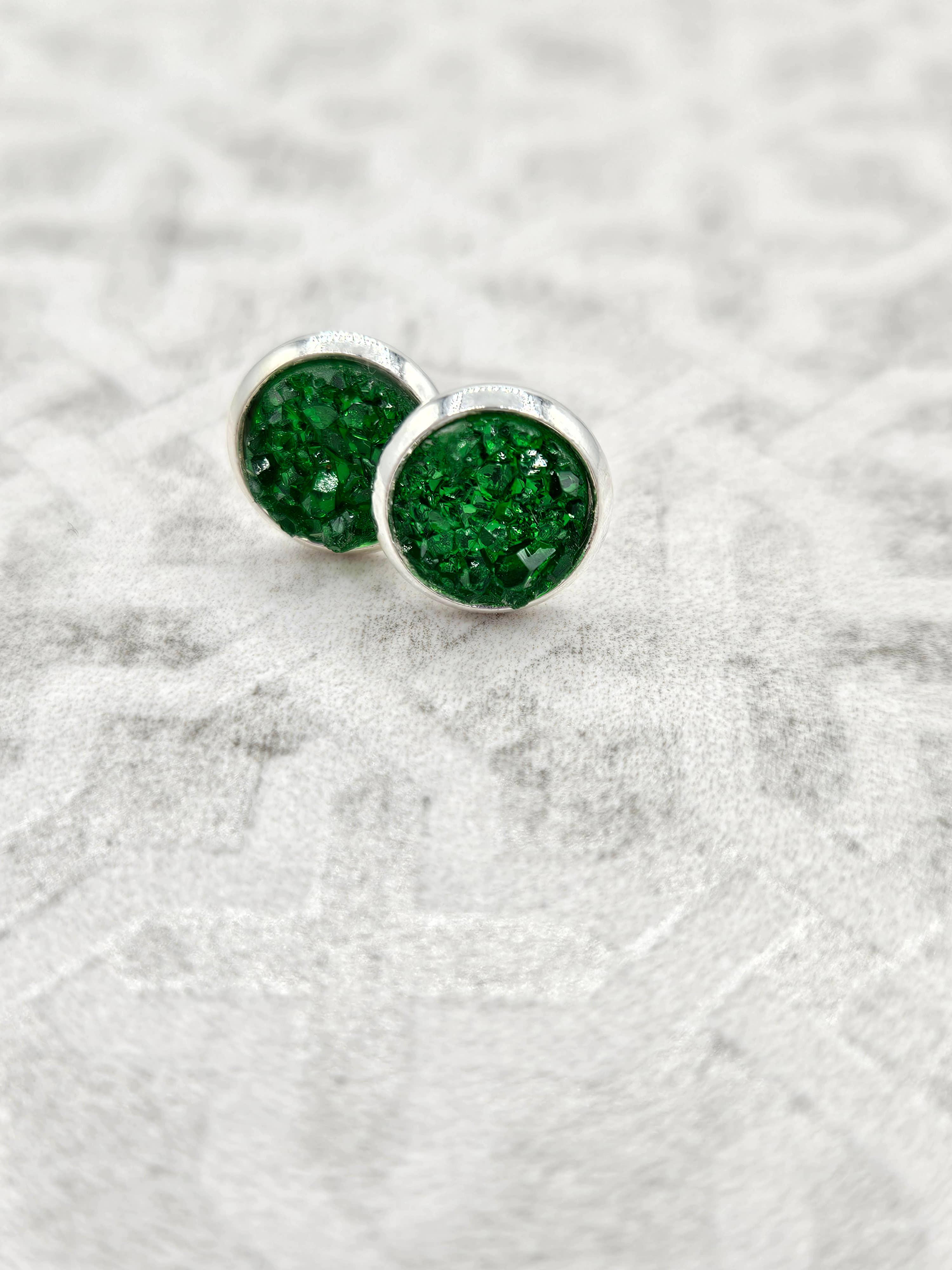 The Sparkle Shop - Wholesale Stud/Post Earrings - Druzy Stud Earrings (Handmade 8mm) - Emerald Green