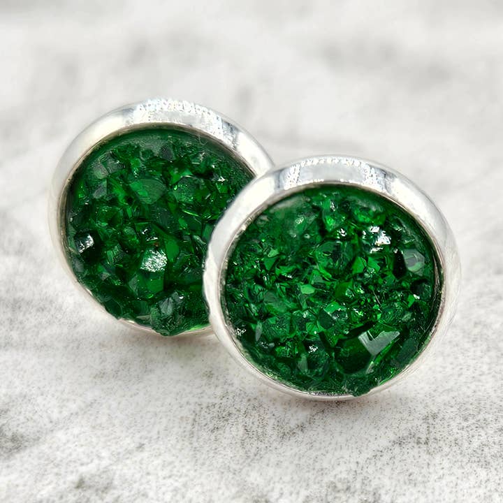The Sparkle Shop - Wholesale Stud/Post Earrings - Druzy Stud Earrings (Handmade 8mm) - Emerald Green0