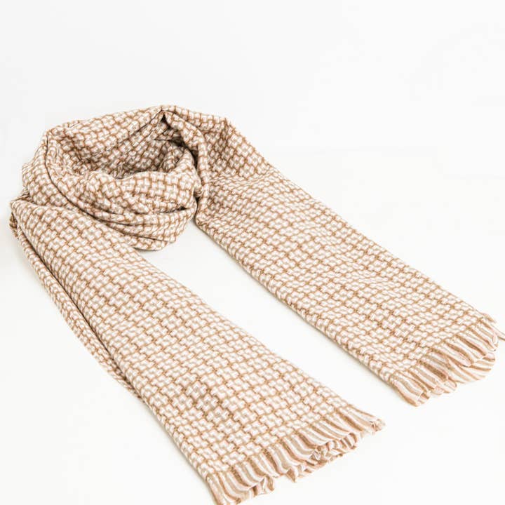 Beige Super soft pastel pink scarf with geometric print for wholesale on Faire1