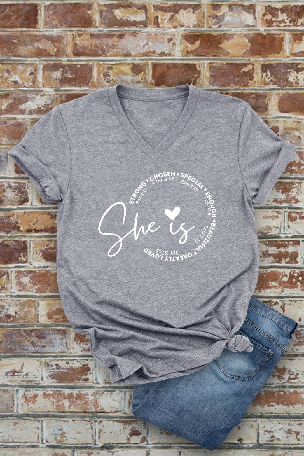 Top Avenue - Wholesale Screen Printed T-Shirt - Women's - She Is Strong Chosen Special, Unisex V-Neck T-Shirt6