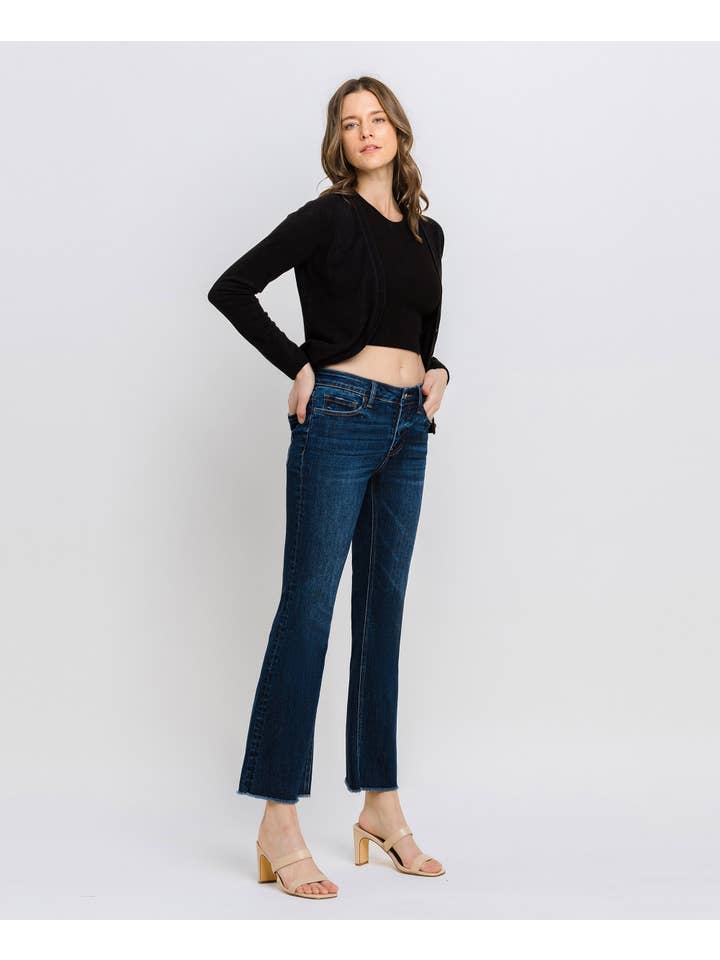 PRIVILEGE MID RISE RAW HEM KICK FLARE JEANS LV1195 for wholesale on Faire