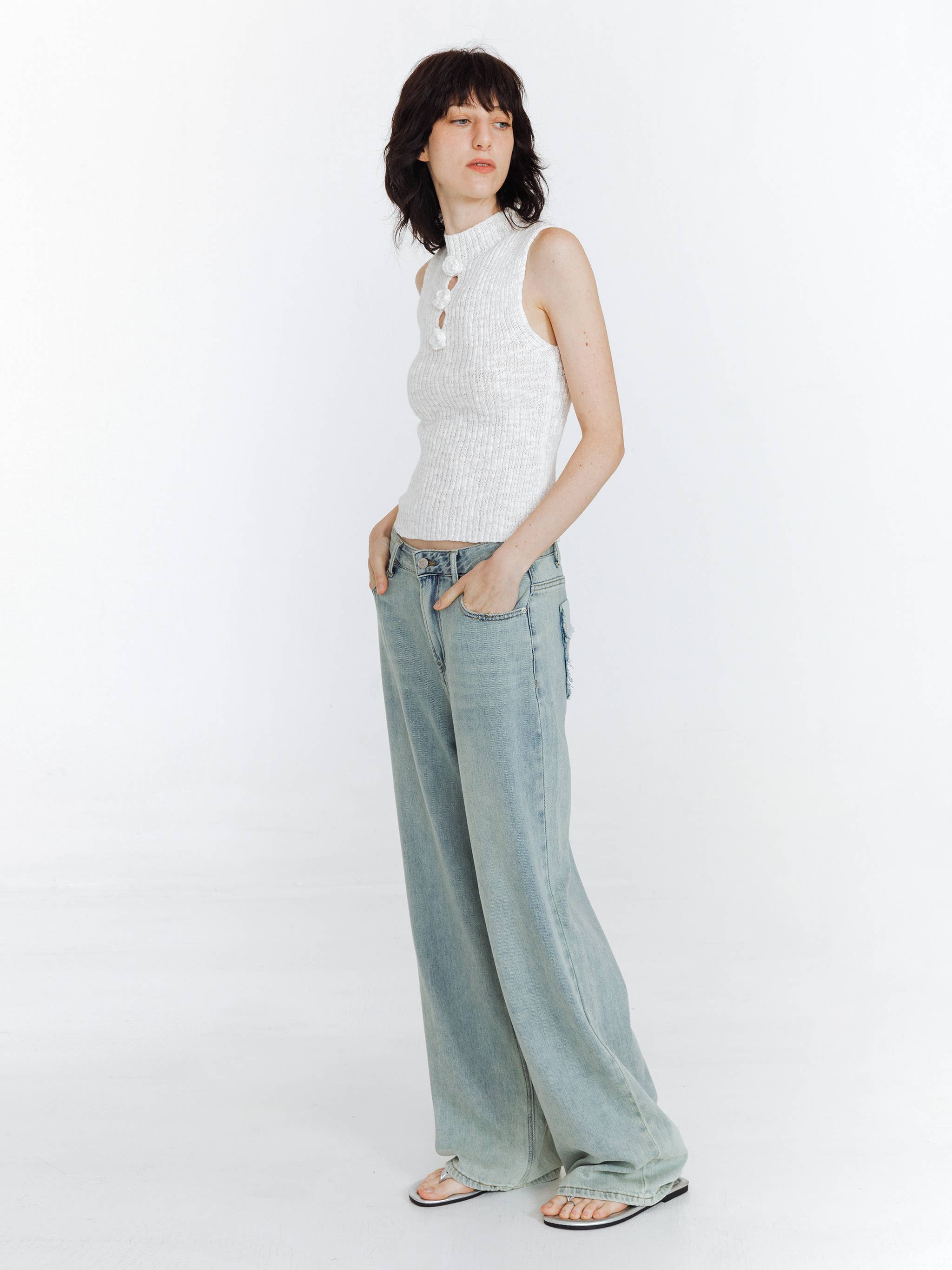 CUBIC - Venta al por mayor Camiseta sin mangas - Mujer - Top de punto sin mangas Flower 3D8