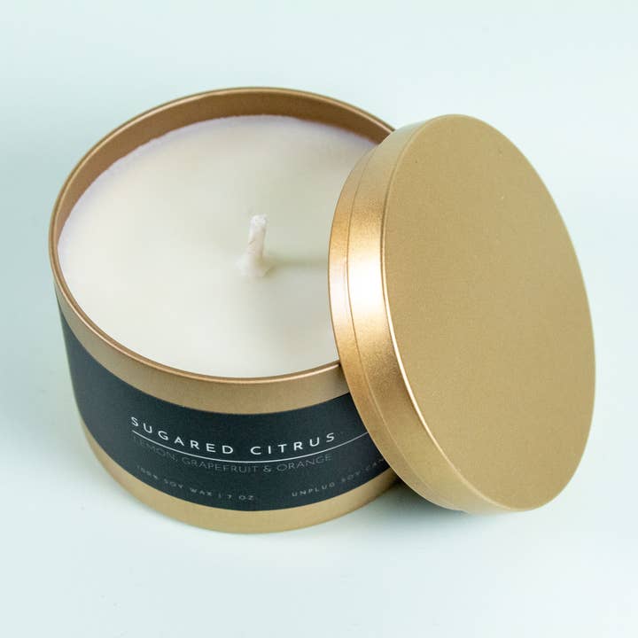 Unplug Soy Candles - Wholesale Travel Candles - Matte Gold Travel Tin Soy Candle