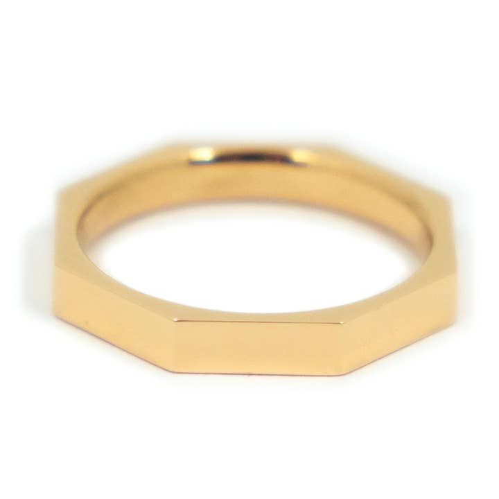 Bague octogonale de taille moyenne - Or jaune 14 carats pour la vente par Futaba Hayashi