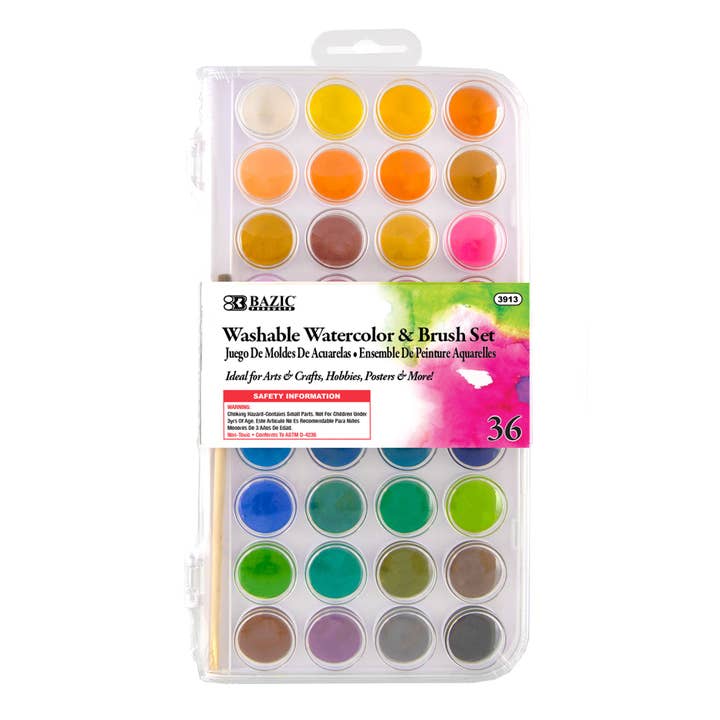36 Ct. Watercolor w/ Brush for wholesale by Luna Office Supply - Everyday Essential